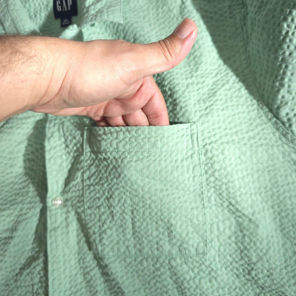 Gap Seersucker Shirt Mens XXL Green Short Sleeve Button Down Camp Collar Cotton - Picture 6 of 11